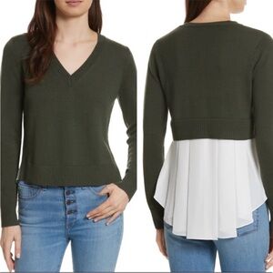 NWT Veronica Beard Concord Green Wool Sweater Silk Panel Mixed‎ Media Sweater XS